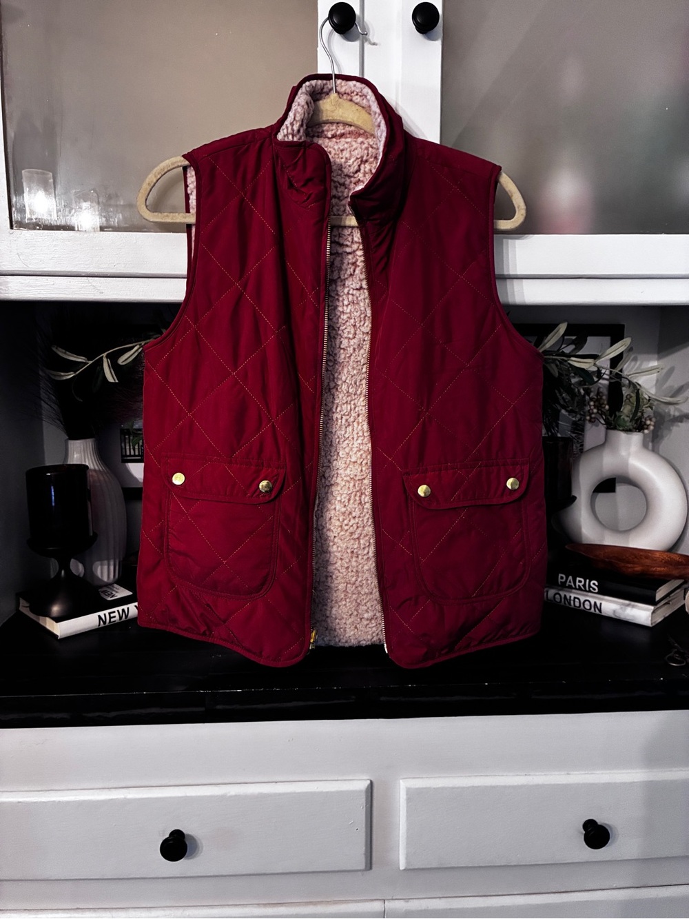 Love Tree Quilted Rust Sherpa Vest